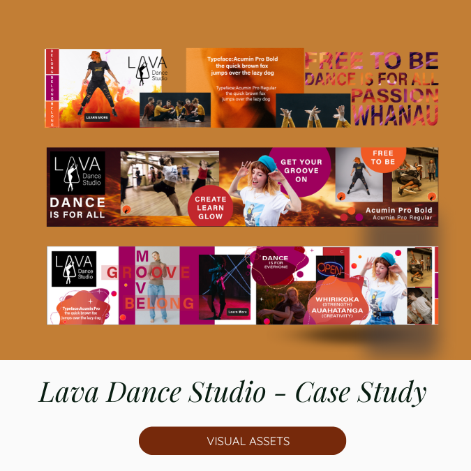 Lava Dance Studio - Case Study Image of 3 stylescapes, rich colouring, creative movement.