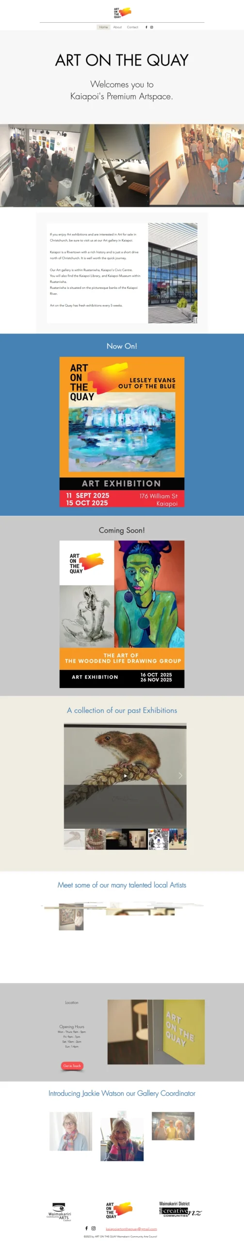 Home Page screen capture of Art on the Quay website